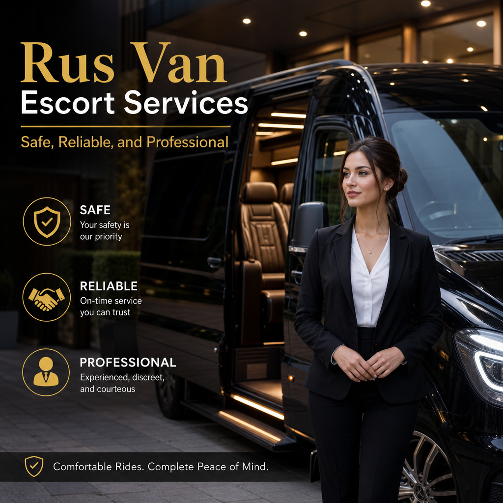 Professional Rus Van escort service vehicle, highlighting safe, reliable, and comfortable transportation