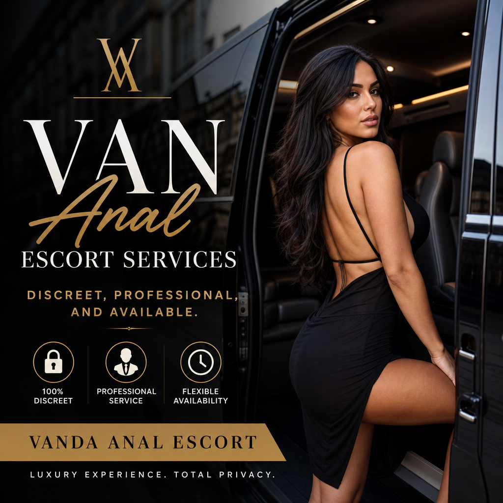 Stylish woman in a black dress beside a vehicle in a discreet luxury escort service advertisement
