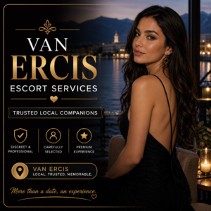 Elegant woman promoting Ercis Escort Services with a discreet, trustworthy, premium companion experience